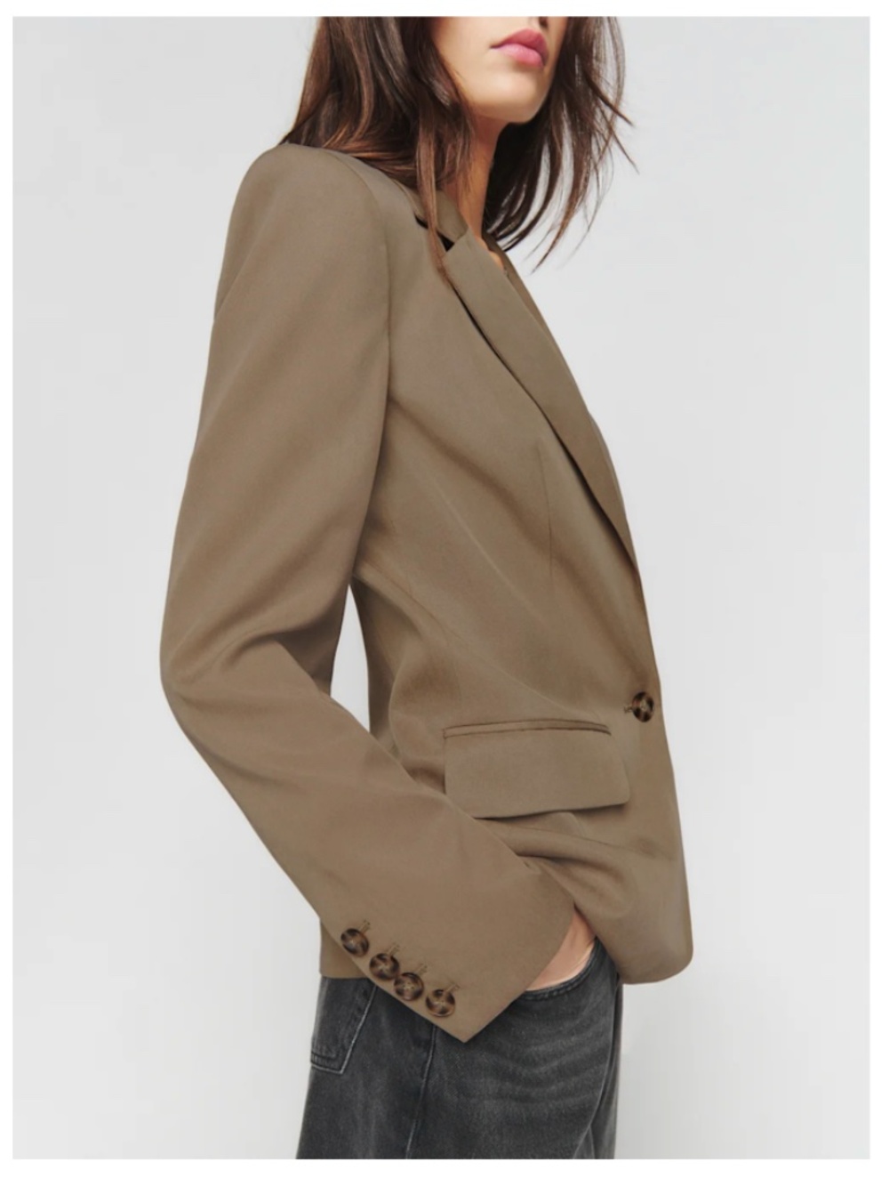 Reformation The Classic Slim Blazer Mushroom - Size L